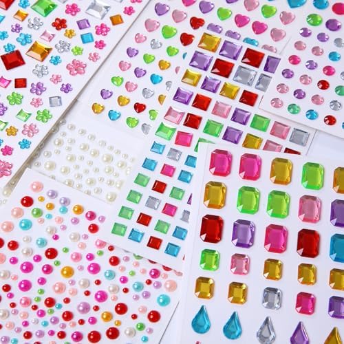Gem Stickers for Crafting, Face, Eye, and Body Makeup, DIY Decoration, Kids' Rewards (Gem Stickers C 8 Sheets)