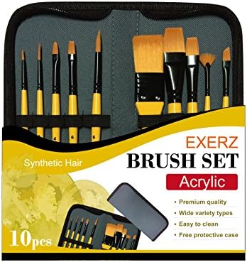 EXERZ 10 pcs Artist Paint Brush Set Synthetic Hair for Acrylic