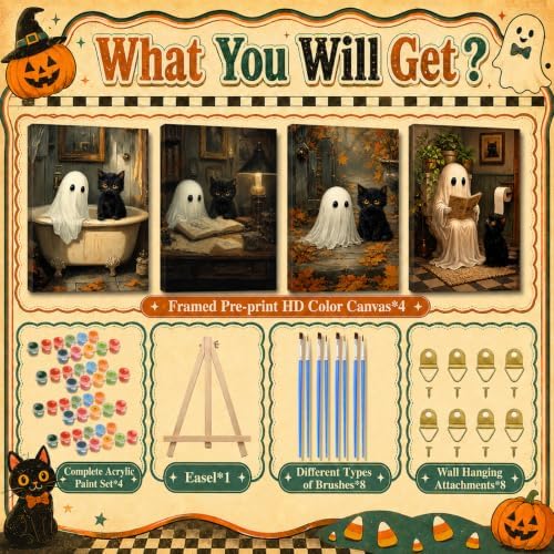 Halloween Paint by Numbers Kit for Adults Framed with Easel, 8x12 in