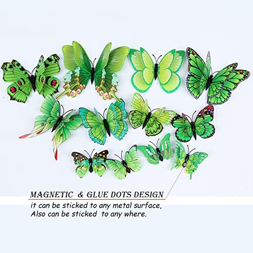 OPSEAM 3D Butterfly Wall Decor Butterfly Decorations Stickers with Magnets | 72 PCS Green,12 Styles Double Layer Butterfly for Classroom Decoration,Locker Refrigerator, Reusable,Waterproof