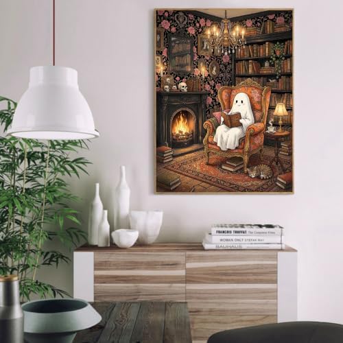 pchmcu Paint by Numbers Halloween for Adults, Acrylic Oil Painting by Numbers Kits for Beginner with Paintbrushes Brushes Art Crafts Canvas for Home Decor 16x20 inch