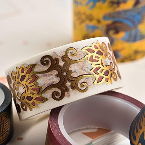 5 Rolls Washi Masking Tape 15/20/50 Mm Wide Set,Retro Style Dragon and Phoenix Decorative Craft Tapes,for DIY School Supplies,Gift Wrapping,Bullet Journals,A
