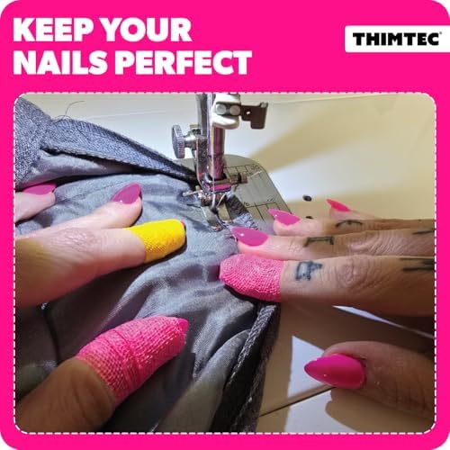 THIMTEC - The Original Thimble Tape for Hand Sewing - Fully Adjustable Nail & Finger Protector - A Smarter Alternative to Classic Knitting Thimbles - Caution Tape, 2-Pack