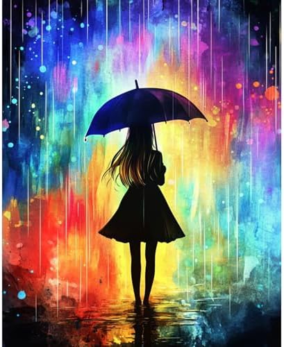 obterie Rain Paint by Numbers Kit for Adults Beginner Girl Oil Painting Kit Adult Paint by Number Kits on Canvas DIY Painting for Beginners Art by Numbers for Gifts Home Wall Decor 16x20 Inch