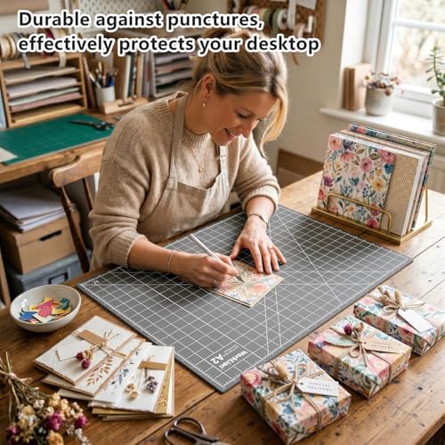 WorkLion Cutting Mat for Sewing: 24''x18'' Double-Sided Sewing Cutting Mat, 5-Ply Rotary Cutting Board for Sewing, Quilting & Crafts, Grey/Black