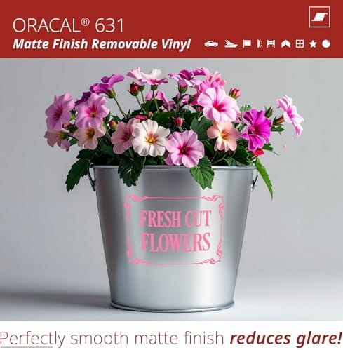 ORACAL 631 Matte Bubble Gum Vinyl Durable Roll Easy to Weed Permanent Adhesive Craft Vinyl for Plotting Machines, Decals & DIY Projects 12” x 15ft + Transfer Tape 12" x 24"