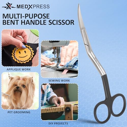 Bent Handle Double Curved Embroidery Scissors 6 Inch Stainless Steel Embroidery Scissors for Fabric Stitches and Crafting Machine Embroidery Sewing Applique scissors.