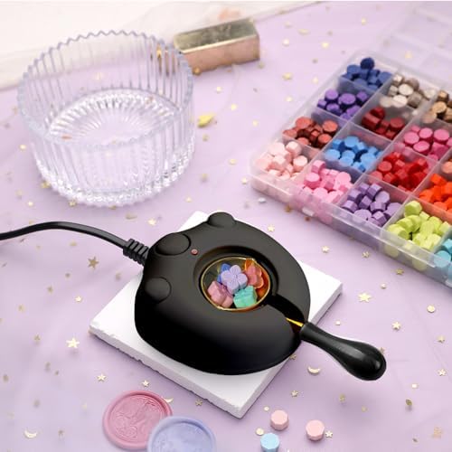 Electric Wax Seal Warmer, Black Wax Seal Kit with Spoon and Tweezers Great Tool for DIY Wax Seals, Wax Seal Stamp and Melting Wax Seal Sticks Sealing Wax Beads (Black)