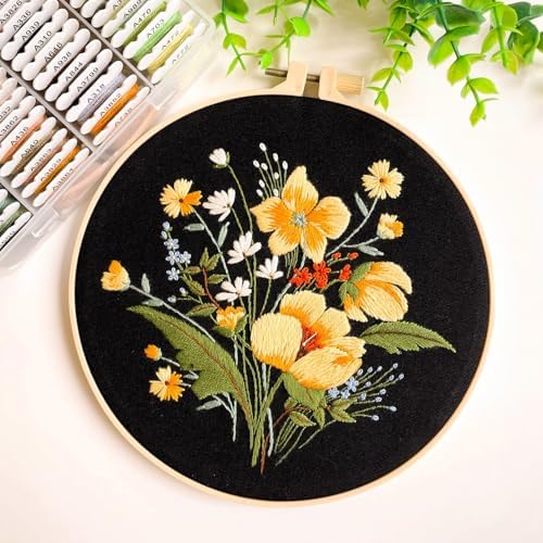 Silentsea 3 Embroidery Kits-Beginner Collection, Includes All Needed 3 Plastic Hoops, 3 Embroidery Fabrics with Patterns, Threads, Needles, and More.