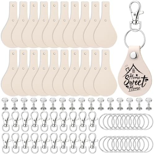 20 Pcs Leather Keychain Blanks, Leather Key Chain Crafting Engraving Kit
