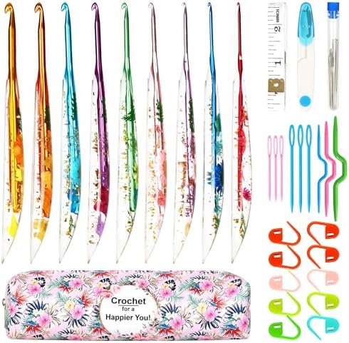 Coxyzoxy 9 Pcs Crochet Hook Set, Crochet Kit for Beginners Made of Epoxy Resin, 2.0mm-6.0mm Ergonomic Crochet Hooks, Perfect for Crocheting Blankets, Dolls, Shawls, Hats, and Scarves