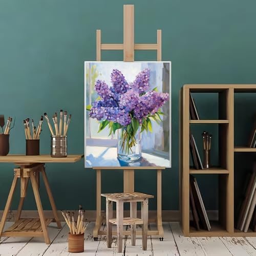 Natuyalo Paint by Number for Adults Beginners, Purple Flowers Over Window Paint by Numbers Kits on Canvas, DIY Acrylic Painting Kits Adults' Paint-by-Number Kits for Home Wall Decor 16x20 inch