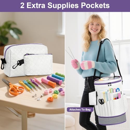 Crochet Yarn Knitting Bag 3PCS Expandable Large Yarn Storage Organizer Bag