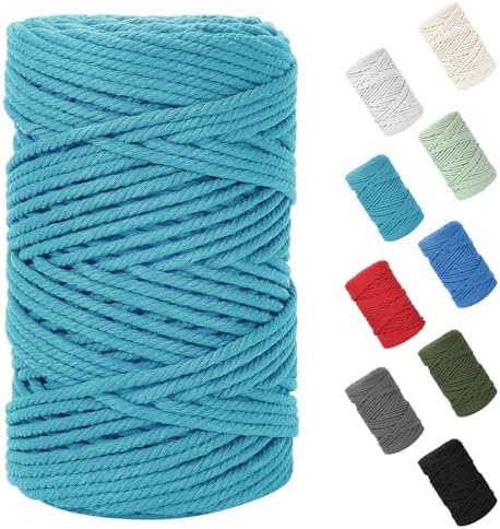 Macrame Cord 5mm x 109Yards (328Feet), Natural Cotton Macrame Rope - 4 Strands Twisted Macrame Cotton Cord for Wall Hanging, Plant Hangers, Crafts, Gift Wrapping and Wedding Decorations, Lake Green