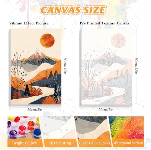 KEYIFA Paint by Numbers for Adults on Framed Canvas - with Wooden Easel, Mountain Range Painting by Number Kit for Beginners, DIY Scenery Acrylic Paint-by-Number Kits for Home Wall Decor (8x12 inch)