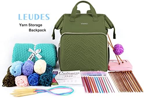 Leudes Knitting Bag Backpack,Yarn Storage Organizer Large Crochet Bag Tote Christmas Gift Yarn Holder Case for Carrying Projects,Knitting Needles (Army Green)