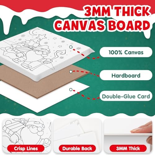 conda Pre Printed Canvas for Painting 12 Pcs 6 x 6 Inch, Pre Drawn Canvas Boards with Christmas Pictures to Paint, Theme Canvas Panels Set for Beginners Students, DIY Paint Art Supplies