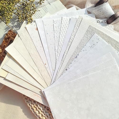 30 Sheets A5 Cream White Textured Scrapbook Paper & Mesh Fabric Set