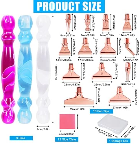 29 PCS Metal Thread Tips Diamond Painting Tools, 3 Art Pens,13 Upgraded Variety of Stainless Steel Tips, No Loosen, Diamond Painting Accessories for DIY Craft, (WBRR)