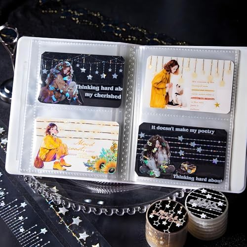 6Pcs Star Washi Tape Set Pet Washi Tape Stickers Decorative Tape Washy Tape Decorative Masking Tape Vintage Wide Washi Tapes for Journaling Scrapbooking DIY Crafts Supplies Stationery