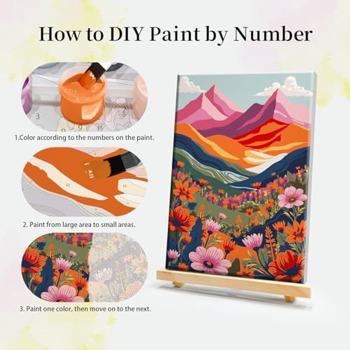 JOOZ 4 Pack Paint by Numbers Kit for Adults with Frame Landscape 8x12 Inch | Paint by Number with Easel, DIY Mountain Adult Paint by Number Kits, Sunset Lake Oil Painting Kits, Home Wall Decor