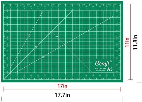 Ecraft Self-Healing Cutting Mat 12x18 Inch, Double-Sided 5-Ply Gridded Rotary Cutting Board, Non-Slip Surface for Sewing, Quilting & Crafts, Green/Black
