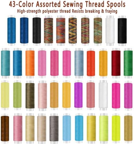 Sewing Kit for Adults, Complete Mending Essentials with Sharp Tailor Scissors & 43XL Sewing Thread Spools, Portable Hand Sewing Tool Set for Beginner Adult Home Outdoor Use