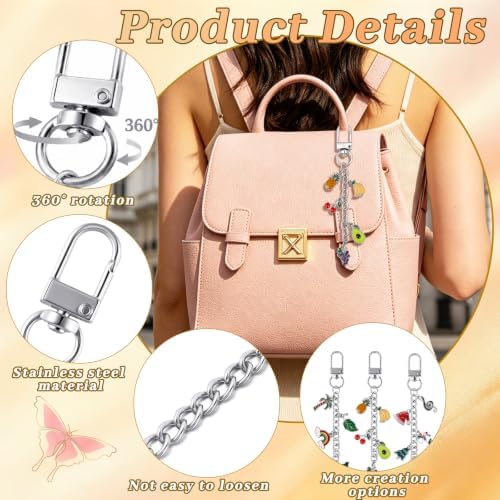 Wurosi 20 Pcs Metal Keychain Making Kit, Bag Charm Chains,Silver