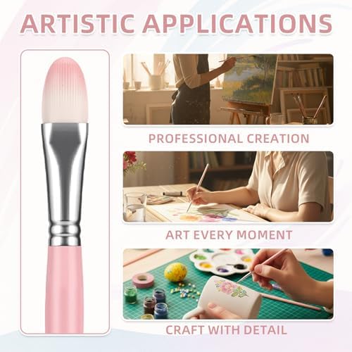 12 Pcs Filbert Professional Artist Watercolor Paint Brush Set, Pink