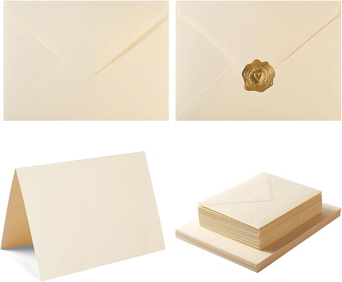 50 Pack Cream A6 Envelopes with Cards and Gold Stickers, 4x6