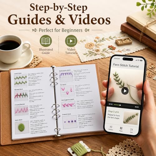 Ogioxam Embroidery Stitch Book Kit for Beginners, Hand Embroidery Kits for Adults, Embroidery Book Kit for Beginners