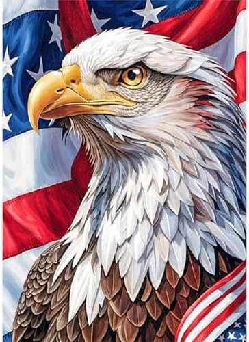 4th of July Diamond Painting Kit for Adults, Patriotic Independence Day Decor with American Flag and bald eagle, 5D Full Drill Round Diamond Art Kit, DIY Crystal Rhinestone Embroidery Painting