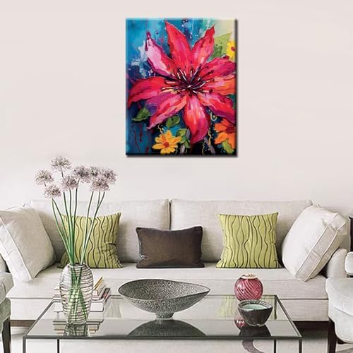 Aihonmin Beautiful Rhododendron Paint by Number for Adult and Kids Beginner,Floral Canvas Oil Painting Kit Digital Painting,Vintage Watercolor Living Room Decoration,(Without Frame