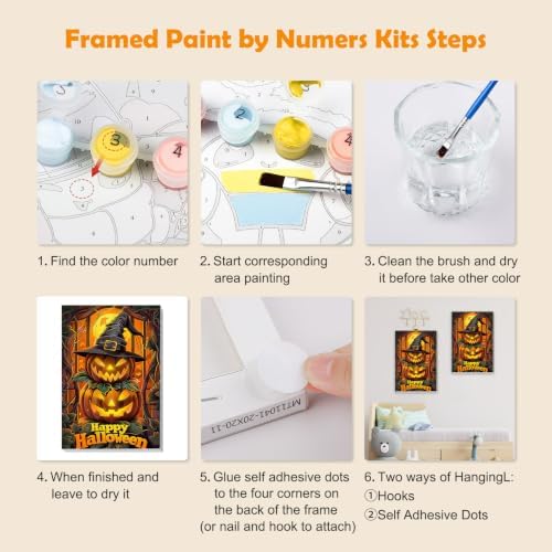 MOGTAA Halloween Paint by Numbers Kit for Adults Beginners with Frame, Pumpkin Adult Paint by Number Kits on Canvas with Easel, Easy DIY Landscape Oil Painting Kits for Home Decor, 8x12in