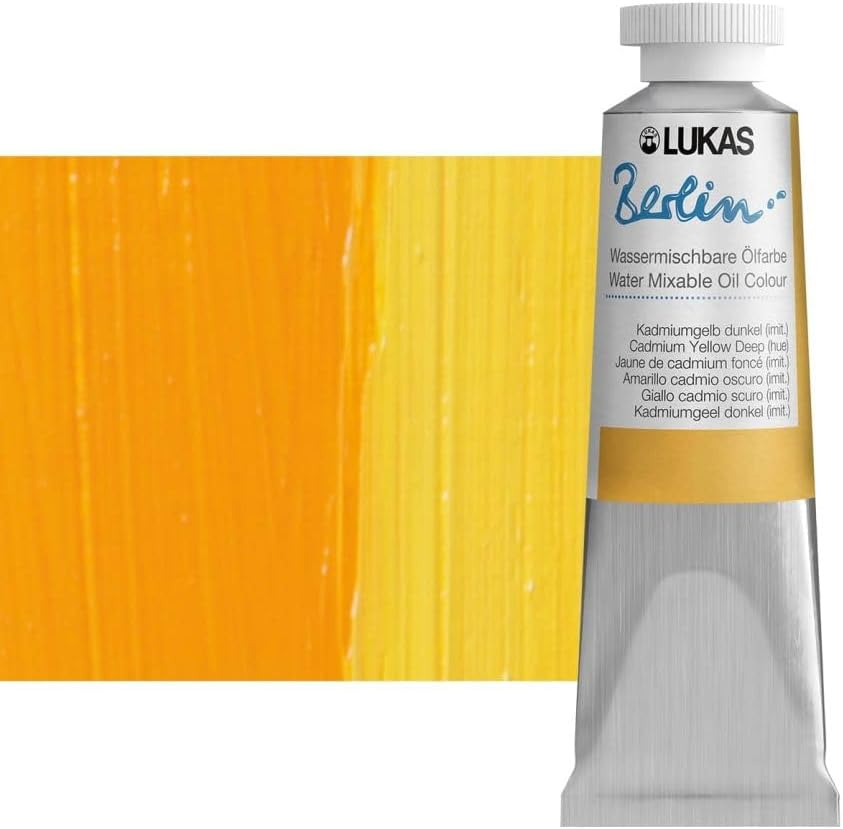Lukas Berlin Pro Artists Water Mixable Oil Paint 37 ml Tube Cadmium Yellow Deep Hue, Water Soluble, Lightfast Pigments, Quick Drying, Easy Clean-Up, Eco-Friendly, Professional Quality, 40 Color Range