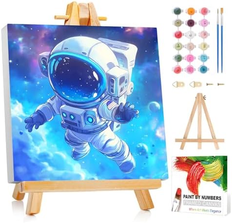 Reivworl Astronaut Paint by Numbers Kit for Kids with Frame 8×8 inch