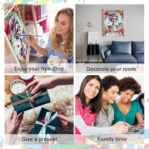 GOUOYANA Paint By Numbers Kit for Adults-Skull HOT Mess Funny Canvas | Adult Paint by Number Kits on Canvas for Painting DIY Skull HOT MESS Painting Art by Numbers for Home Wall Art Gift12X16in