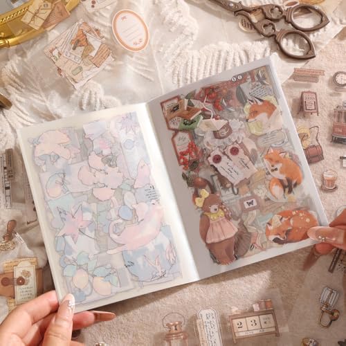 2 Sets 40 Sheets Stickers for Scrapbooking, Self-Adhesive Scrapbook Stickers Supplies Journal,Plants Flowers Vintage Aesthetic Sticker Art Diary Card Craft Gifts Notebook,Autumn&City