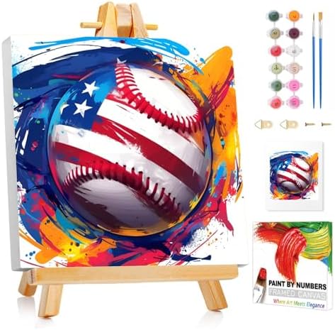 XTCIXAL Paint by Numbers Kit for Kids with Frame, Baseball, 8X8 inch