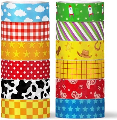 FYSUIMU 12 Rolls Cartoon Story Washi Tape Colorful Toy Themed Masking Tape Set Space Adventure Decorative Paper Tapes for Scrapbook Journal DIY Art Craft Supplies