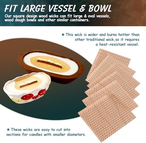 6 Set Large Wood Candle Wick Grid Design Large Wooden Wick 2.7x2.4inch / 70x60mm (Width*Height), Natural Crackling Wood Wick Core with Iron Stands for Soy Candle Making Candles Supplies