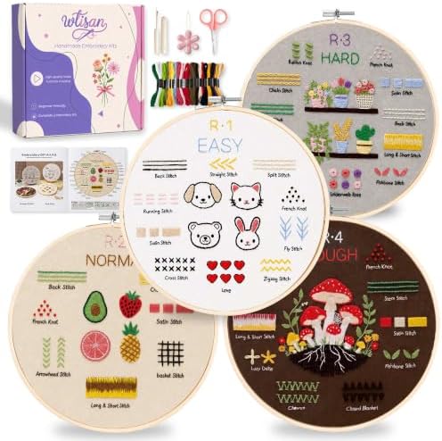 wtisan Embroidery Kit for Beginners, 4 Stages to Learn Cross Stitch Kits