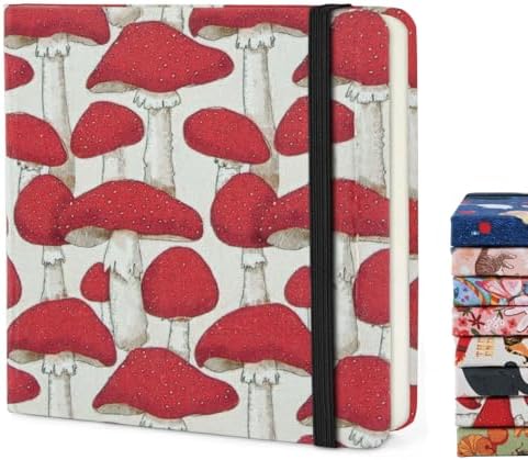 Handy Size 5 x 5 inches Sketch Book, 80GSM Acid Free Artistic Drawing Painting Writing Paper, Hardcover Cloth Cover Art Sketchbook,Journal Notebook.Red Mushroom