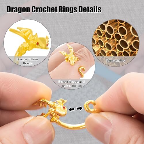 HUISUYTON Dragon Crochet Rings, 4Pcs Crochet Tension Rings