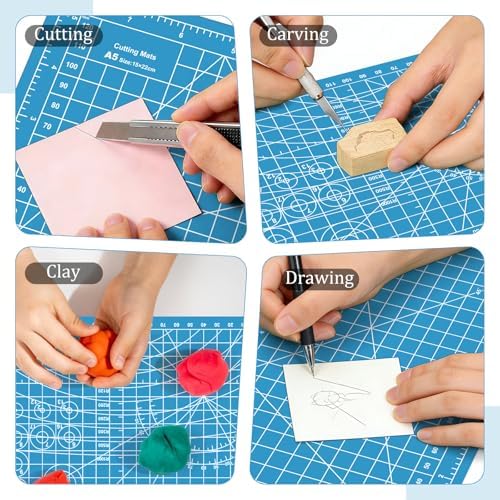 A5 Small Self Healing Cutting Mat,8in x 6in Double Sided Thickened Sewing Mat PVC Rotary Cutting Mat for Crafts Sewing Hobby Fabric Project Craft Cutting Board for Matting & Mounting(Blue)