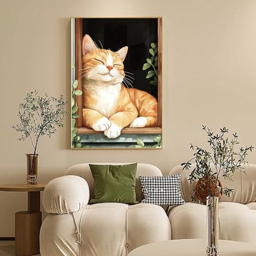 Camocin Framed Paint by Numbers Kit for Adults Beginners – Cute Orange Cat