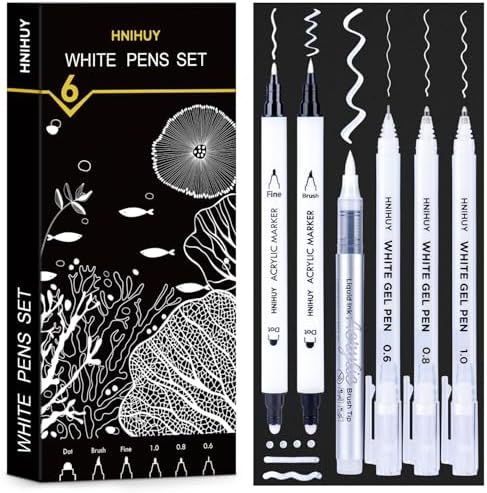 HNIHUY White Ink Pens, White Gel Pens, Brush Tip Acrylic Markers