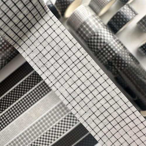 Black Grid Washi Tape Set 8 Rolls Plaid Decorative Masking Tapes for Arts, DIY Crafts, Journals, Planners, Scrapbook, Wrapping