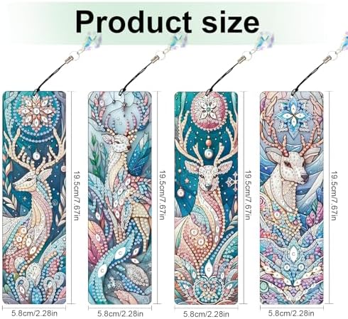 4 Pack DIY Diamond Painting Bookmarks, Special Shaped Deer Design Handmade Crystal Rhinestone Bookmark Kits with Tassel, Sparkling Art Bookmark for Reading Enthusiasts