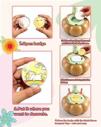 Rainbow World 2 in 1 Fabric Flower Press for Kids, DIY Flower Bouquet Kit with Button Maker, Embossing Tool STEM Toy, Screen-Free Activity for 4-8 Girls Boys